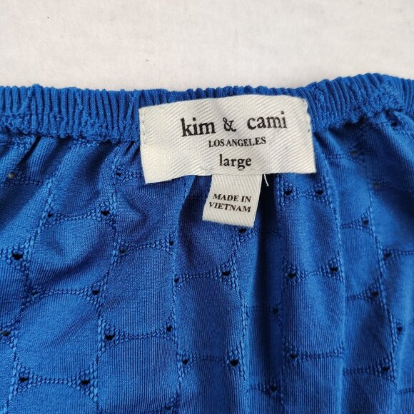 Kim and Cami Blue Embroidered Puff Cap Sleeve Shirt Sz L - Picture 3 of 8